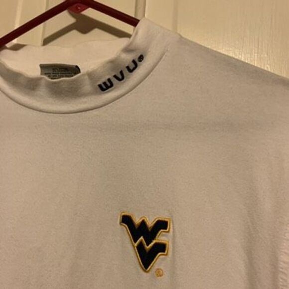 Vest Virginia University WVU Mountaineers Size Large White Mock Neck Shirt - Picture 2 of 4